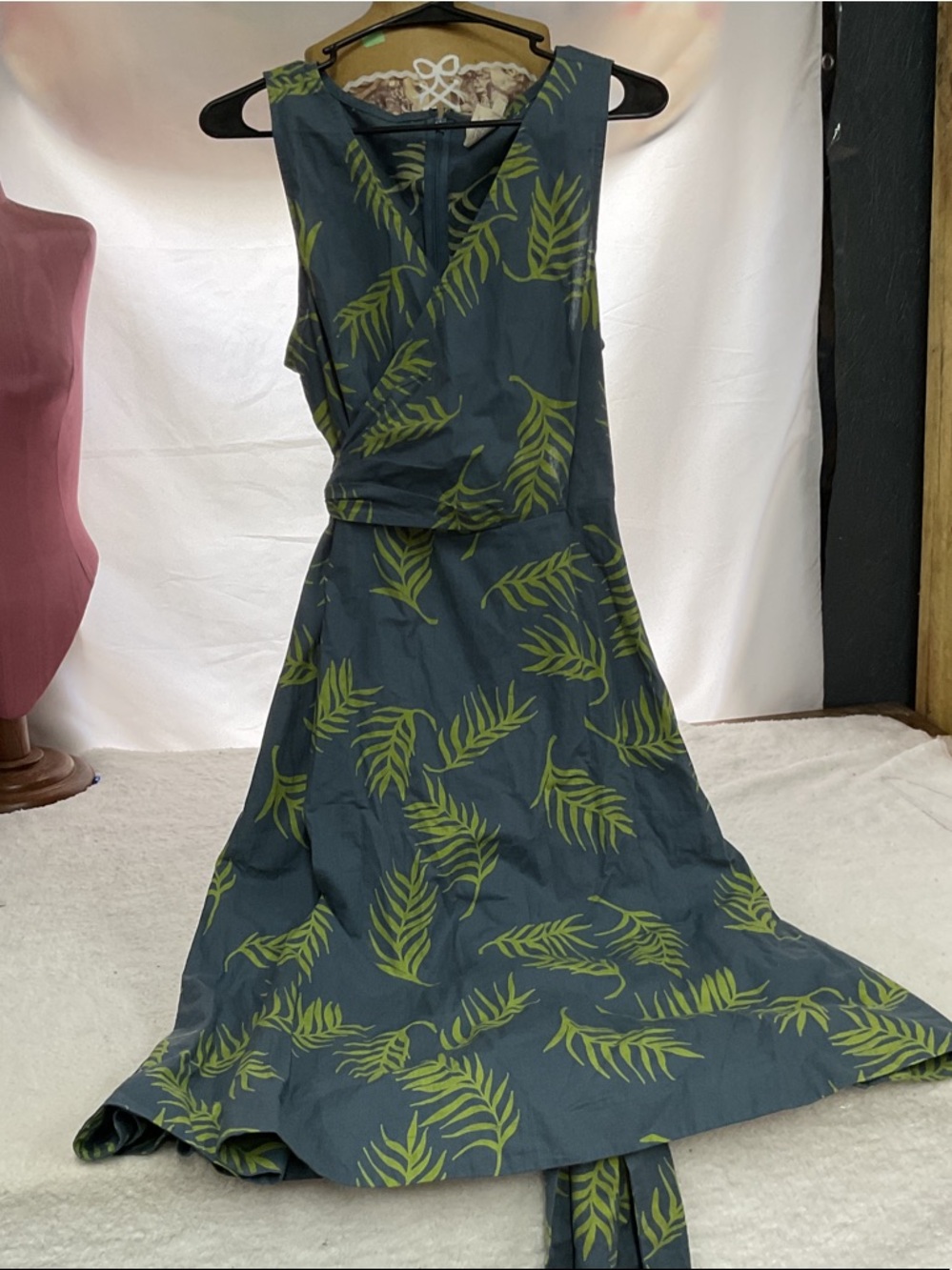 Mata Traders Blue Shirt with Lime Green Leaf Print